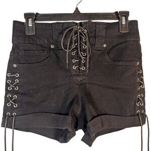 Hot Topic Black Lace-Up Denim Shorts Goth Punk Emo Grunge Metal Alternative 5